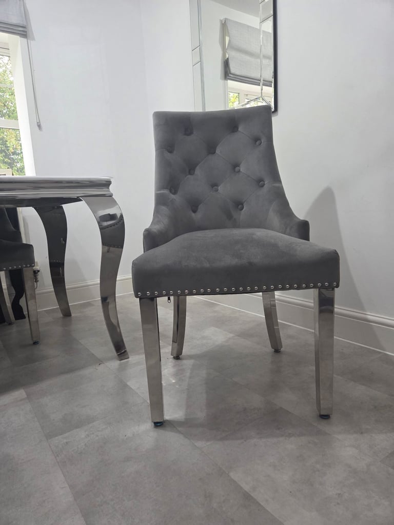 Louis Marble Dining Table + 4 Lion Knocker Chairs + Bench