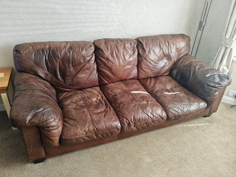 Leather sofa and armchair