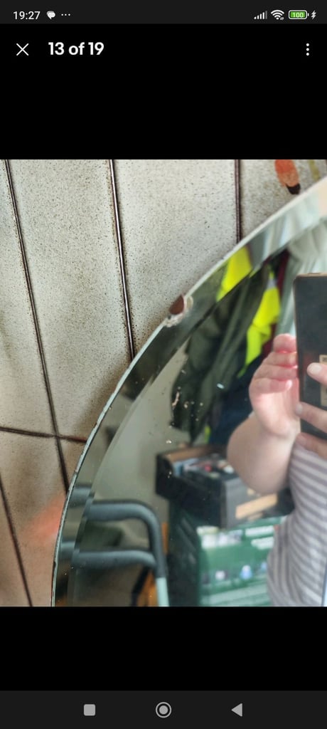 Vintage Art Deco Bevelled Edge Hanging Mirror flying ducks On Chain round etched