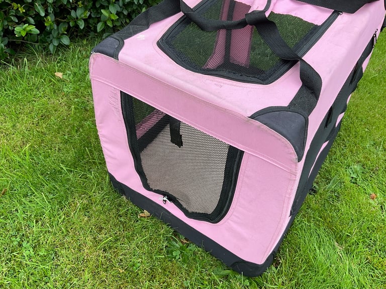 Pink Fabric Pet Crate Carrier Travel Cage Dog Cat