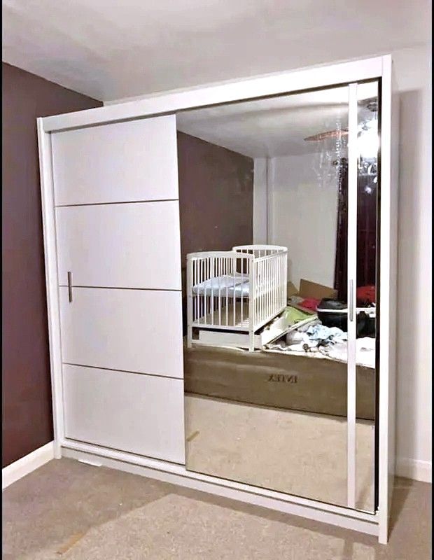 Brand New 2 or 3 Doors Sliding Wardrobe with Mirrors & Drawers in Black Grey White Oak