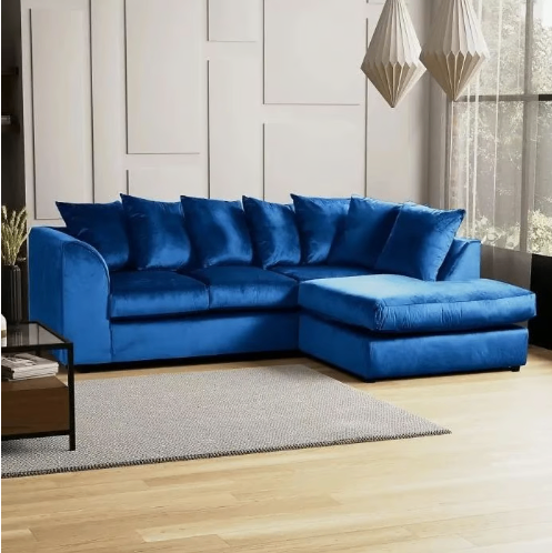 Brand New - Plush Velvet 4 Seater Blue Corner Sofa - Left/Right Sid