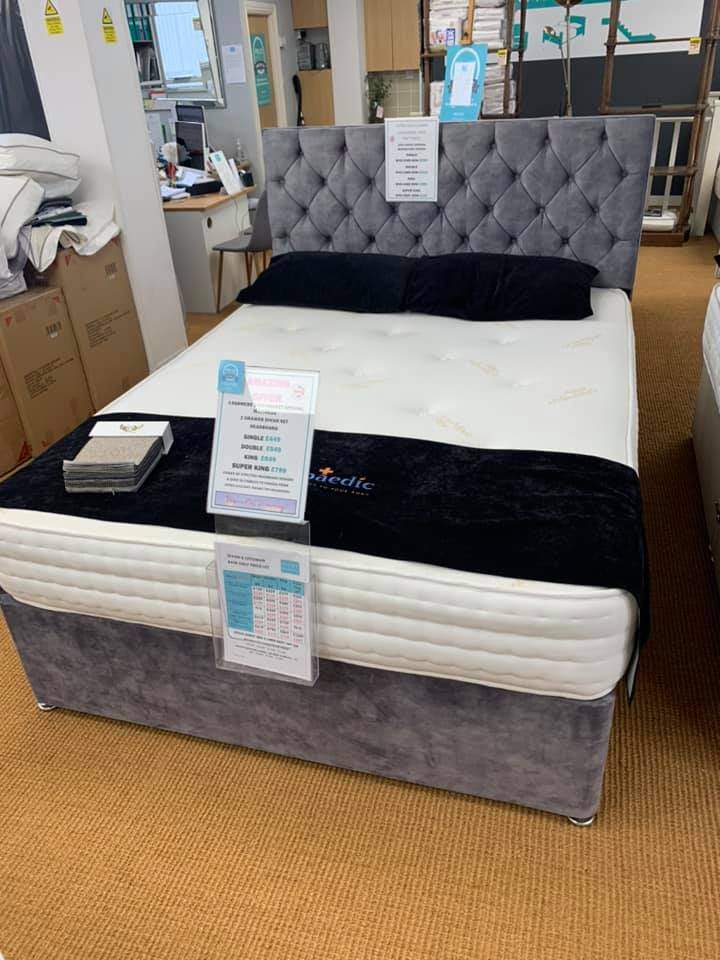 image for  MUST GO MEGA DEAL | 4FT6 Double Divan Bed Base Mattress & CHESTERFIELD HEADBOARD --COD **