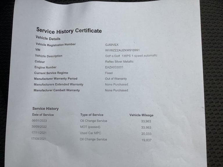 2019 Volkswagen Golf 35.8kWh e-Golf Hatchback 5dr Electric Auto (136 ps) Hatchback ELECTRIC Autom...