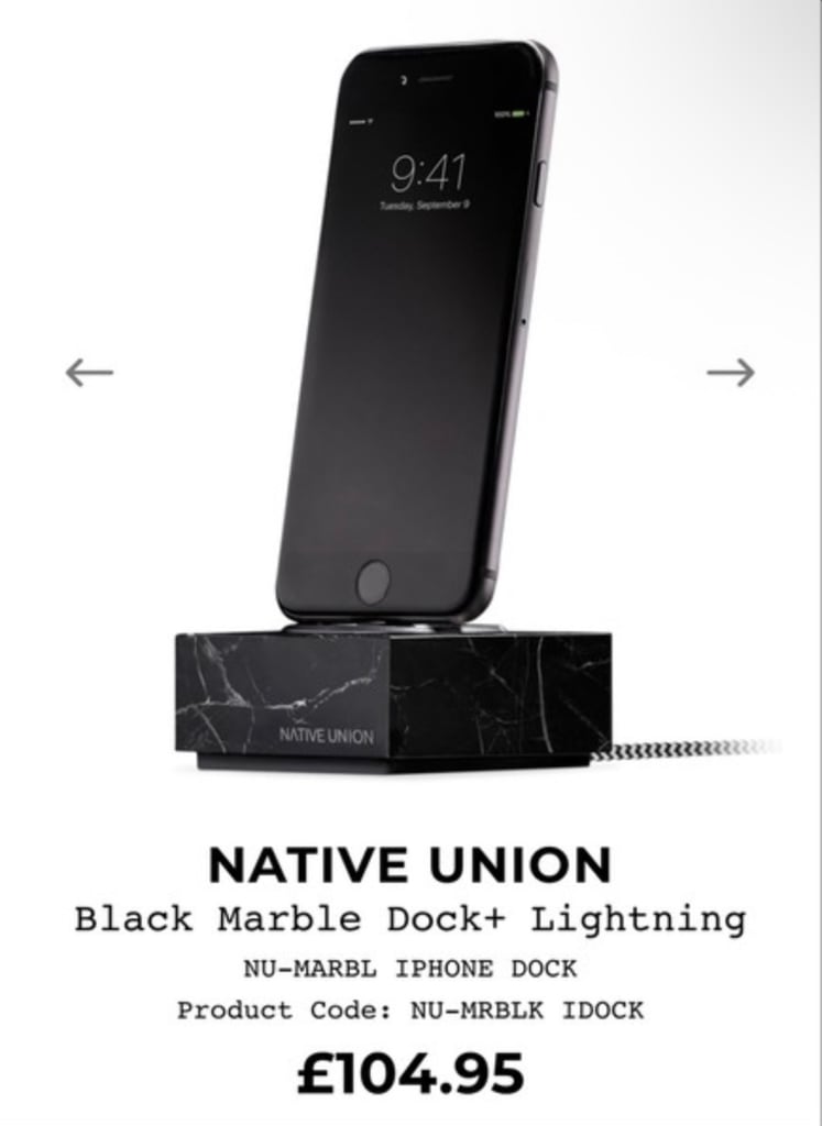 image for Native union black marble iPhone charging dock 