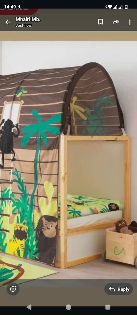 Children's cabin bed with canopy and underneath hiding place.