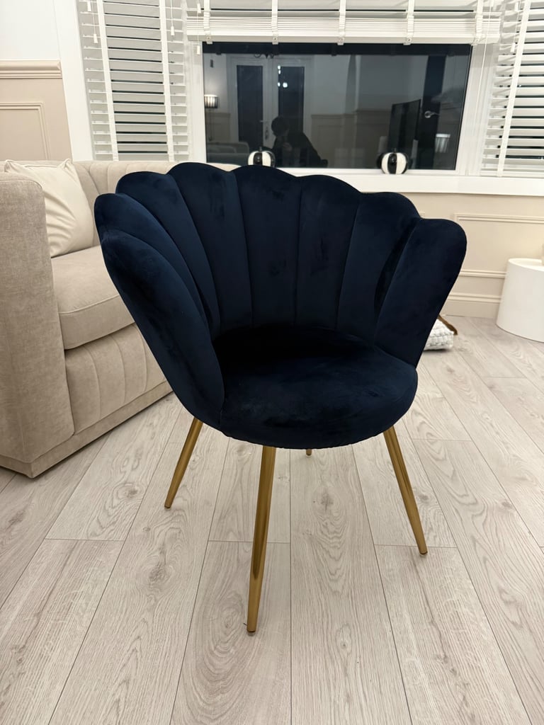 image for Dunelm Shell Chair Velvet Navy & Gold