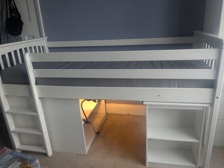 White cabin bed with storage 