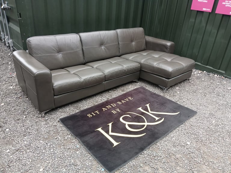 image for Ash Brown large 3 seater leather L shape corner sofa DELIVERY AVAILABLE 
