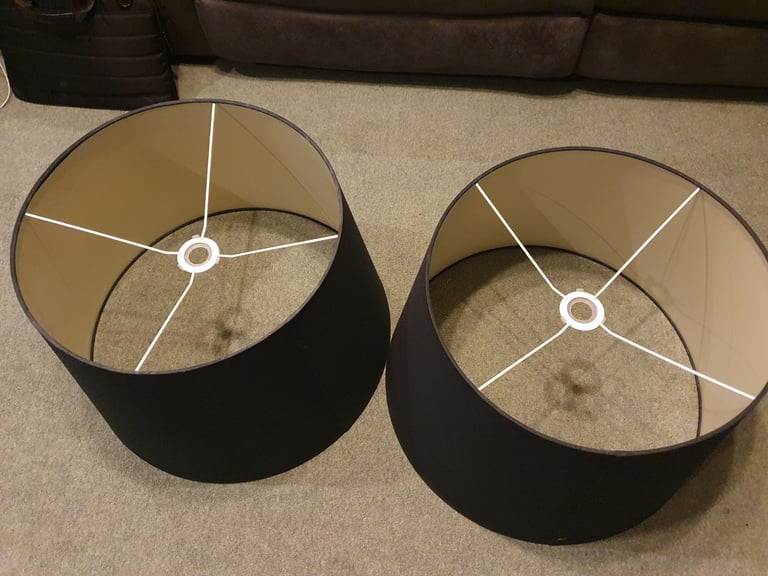 2 large black fabric light shades 