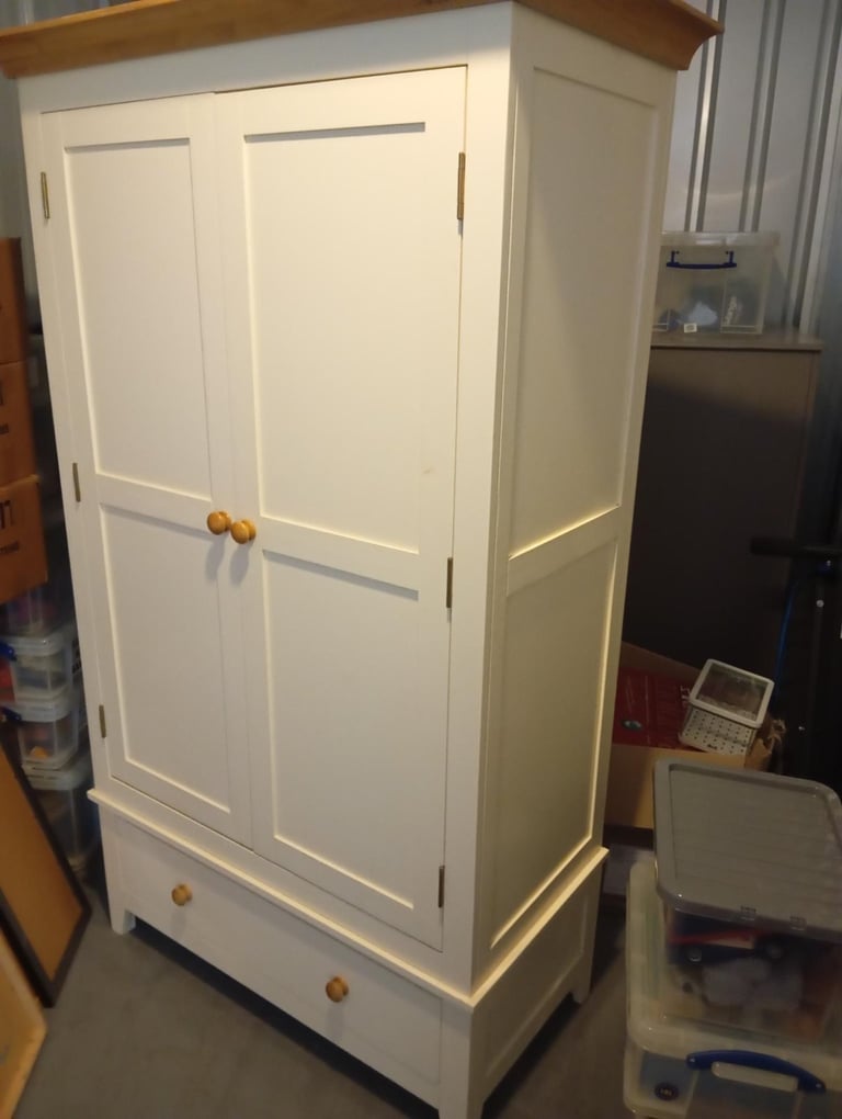 Solid Pine Cream Wardrobe with lower Drawer.