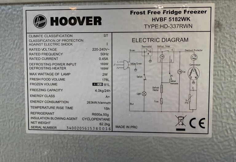 Hoover Fridge Freezer With Free Delivery N Warranty 