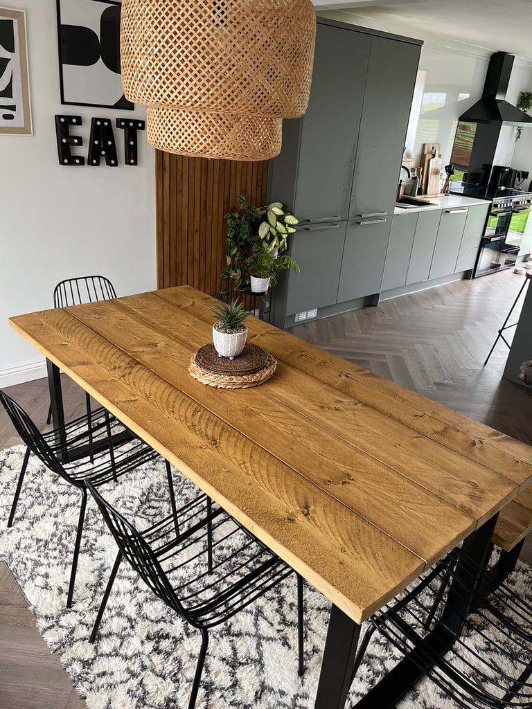 Stunning industrial style dining table and bench 