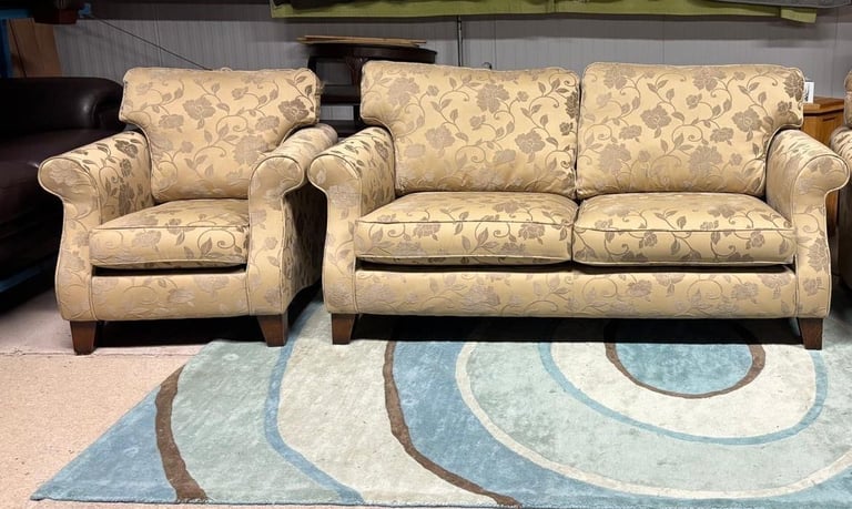 Flowers Pattern Beige Fabric 3 Seater Sofa and Chair 