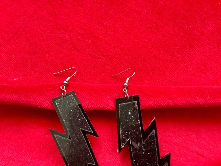 Black Glitter Lightning Bolt Statement Earrings