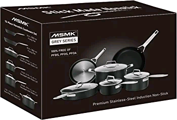 MSMK 9 piece Saucepans Pots and Pan Set, Burnt also Nonstick, PFOA