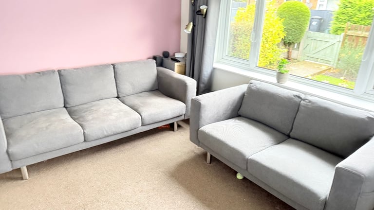 image for 2 Norsborg sofas 2 and 3 seater in Finnsta Dark covers & also set of Grasbo Beige covers