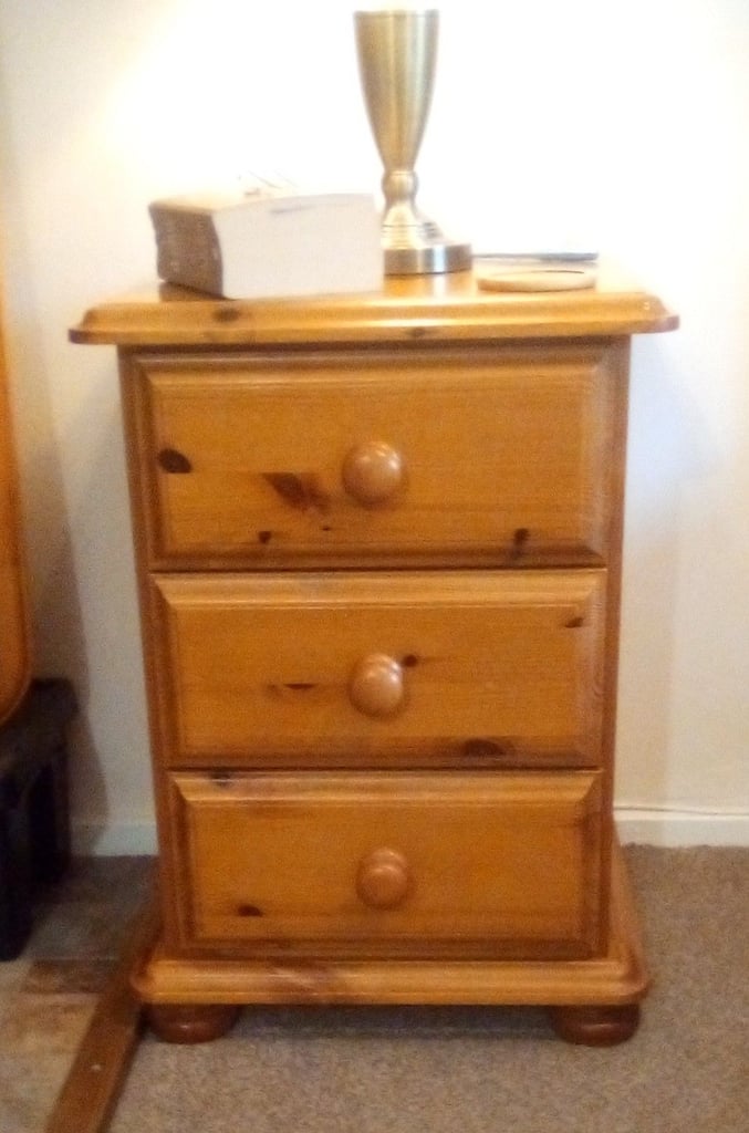 Pine Bedroom Furniture, Single Bed, Wardrobe, Desk, Drawers, Curtain Pole, Bedside Cab etc