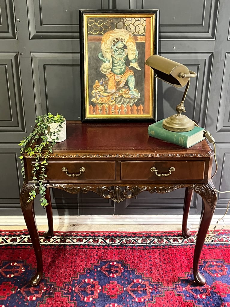 Antique STYLE  Mahogany Wood &  Leather Top  Console table / Writing Desk