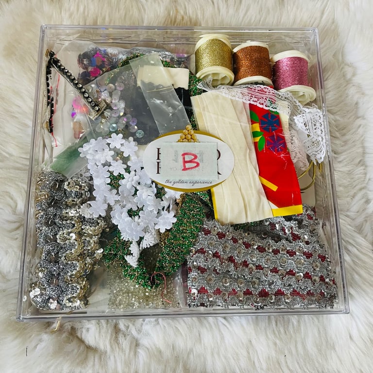 image for Large Bundle Box Of Beads, Lace, Tapes, Sequins, Glitter Threads, Ribbons - B