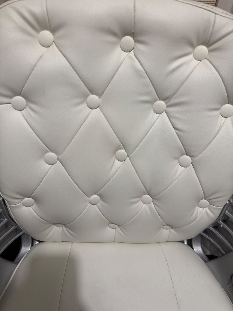 Faux White Leather Ergonomic Office Desk Chair with Wheels by Living & Home