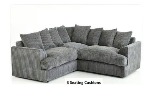 Brand New - Liverpool Jumbo Cord Corner Sofa (3 seater corner) - Grey - SAME/NEXT DAY DELIVERY