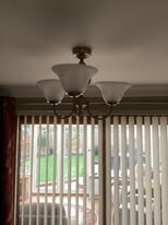 Brass Ceiling plus 2 matching Wall Lights with Glass Shades