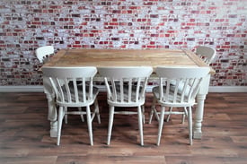 Up to Twelve Seater Rustic Farmhouse Extending Dining Table Set Painted Chairs & Benches
