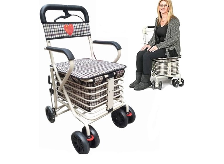 image for Walk & Rest Folding Shopping Trolley/walker with Seat & Brakes 