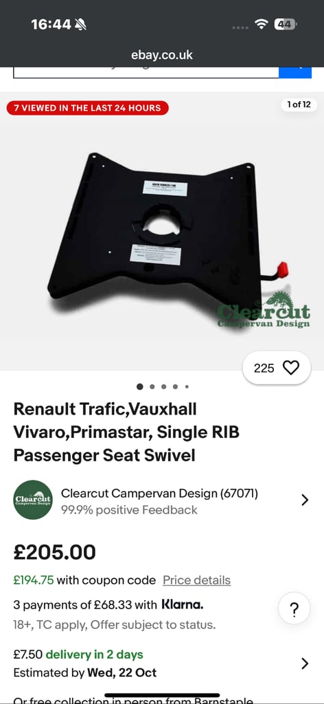 image for Renault traffic / Vauxhall Vivaro swivel seat base 
