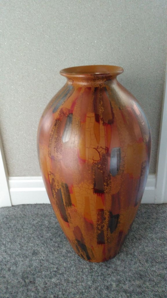image for BEAUTIFUL LARGE CERAMIC VASE - COPPER, LIGHT BROWN, RED & BLACK TONES  - EXCELLENT CONDITION  