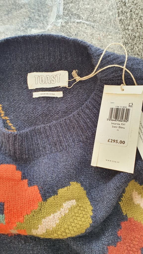 Toast Intarsia Floral Jumper Wool & Cashmere Blue Multicoloured Sweater Medium RRP £295