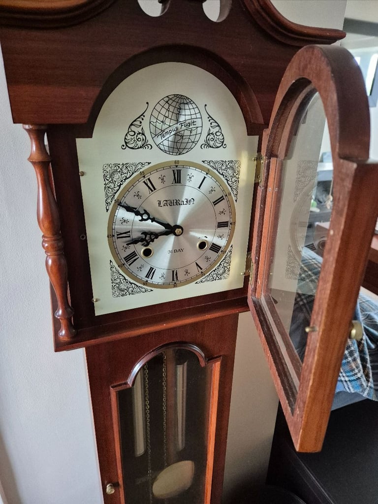 Tempus Fugit 31 Day Grandmother Laurain Clock, 142cm tall, clock strikes on the hour and every half