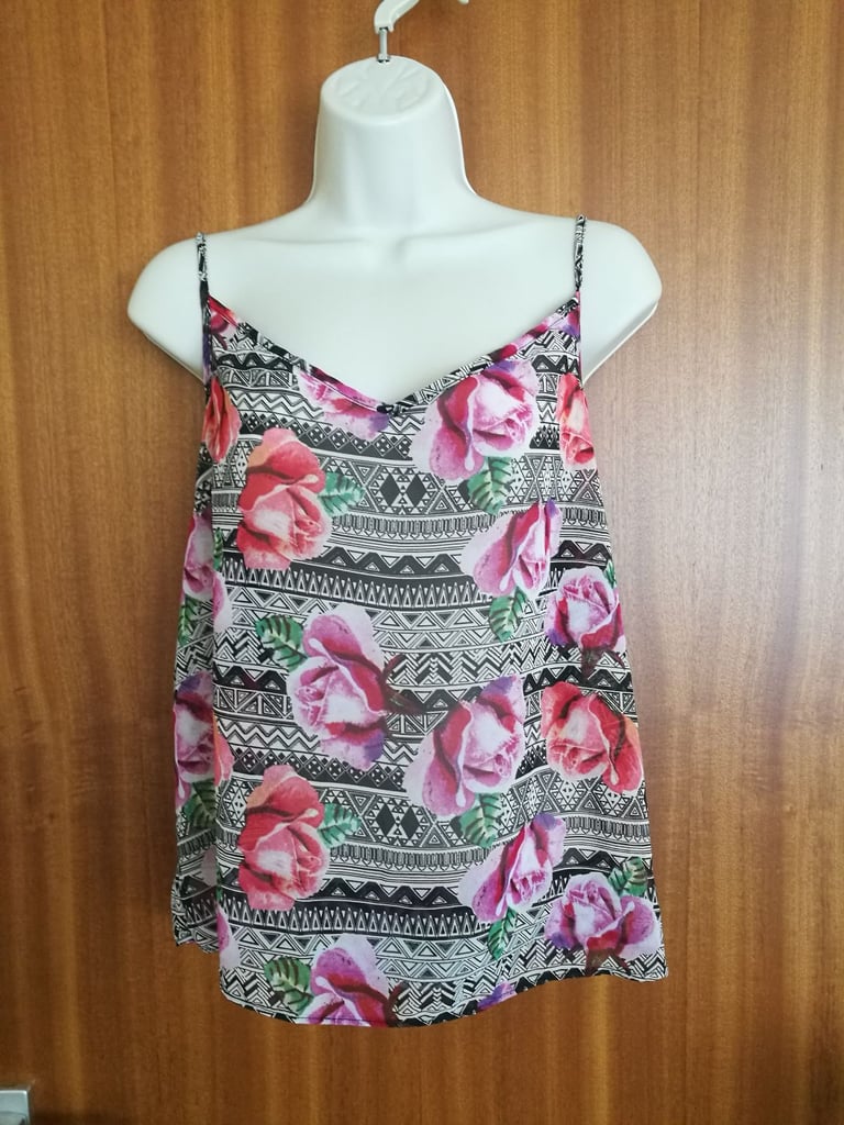 image for Black white floral cami top 14