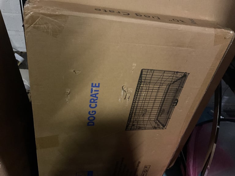 New medium dog cage, boxed, 30 inch, black metal crate, two door, folding training 