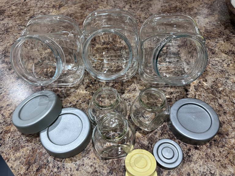 image for IKEA glass storage jars 3 large and 3 small.