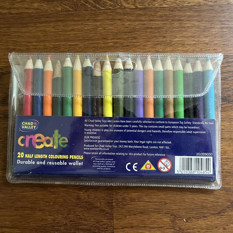 Chad Valley Create half length colouring pencils in plastic wallet. Please see description