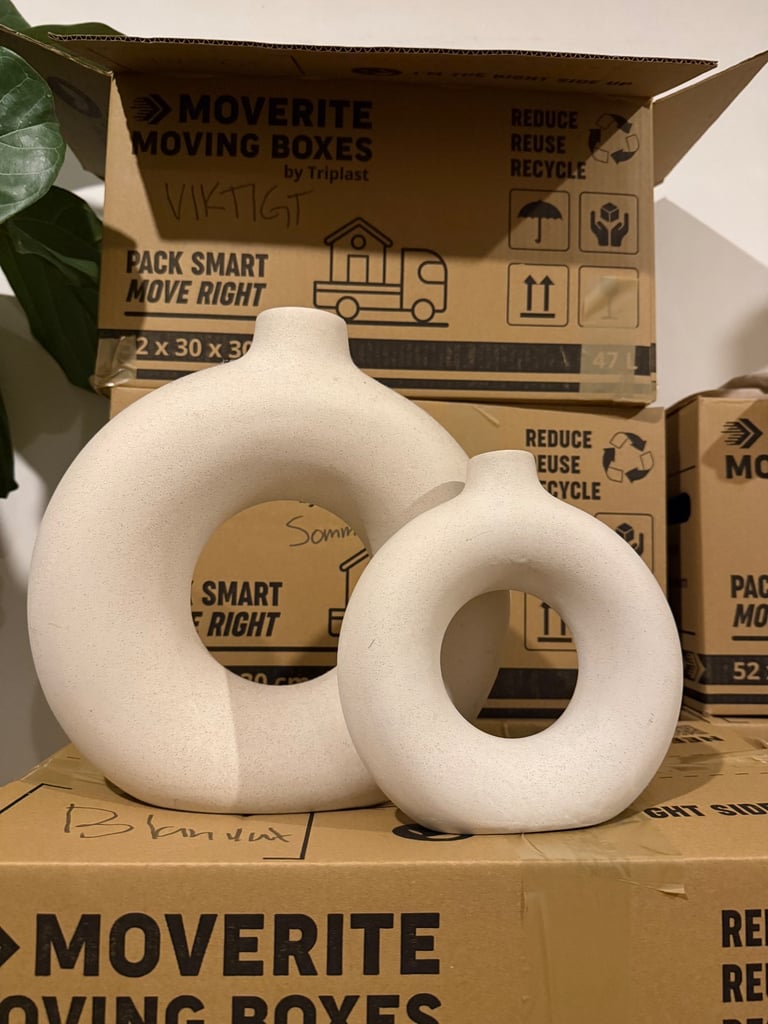 image for 2x off white round ceramic vases