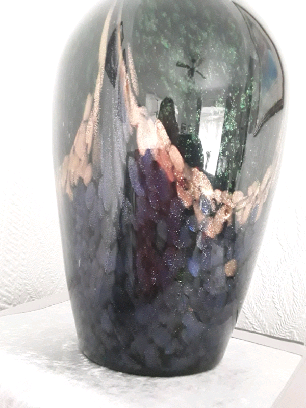 Table vase 16.5 inch high. Black with green,gold & purple sparkly design