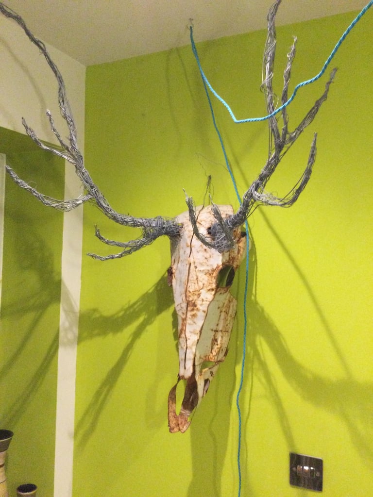 image for LARGE DEER SKULL WITH ANTLERS WALL HANGING WITH LIGHTS 