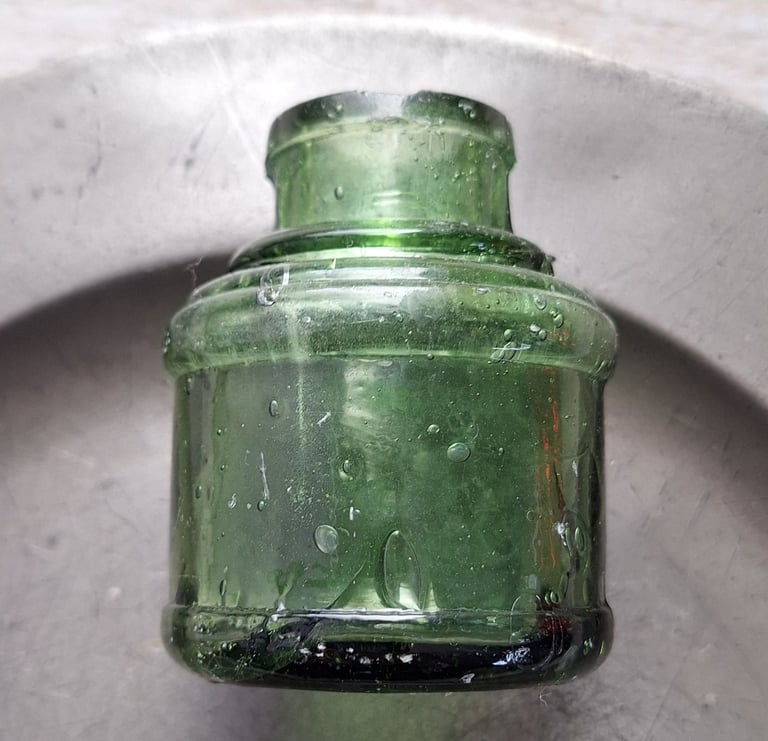 Antique Green Glass Inkwell