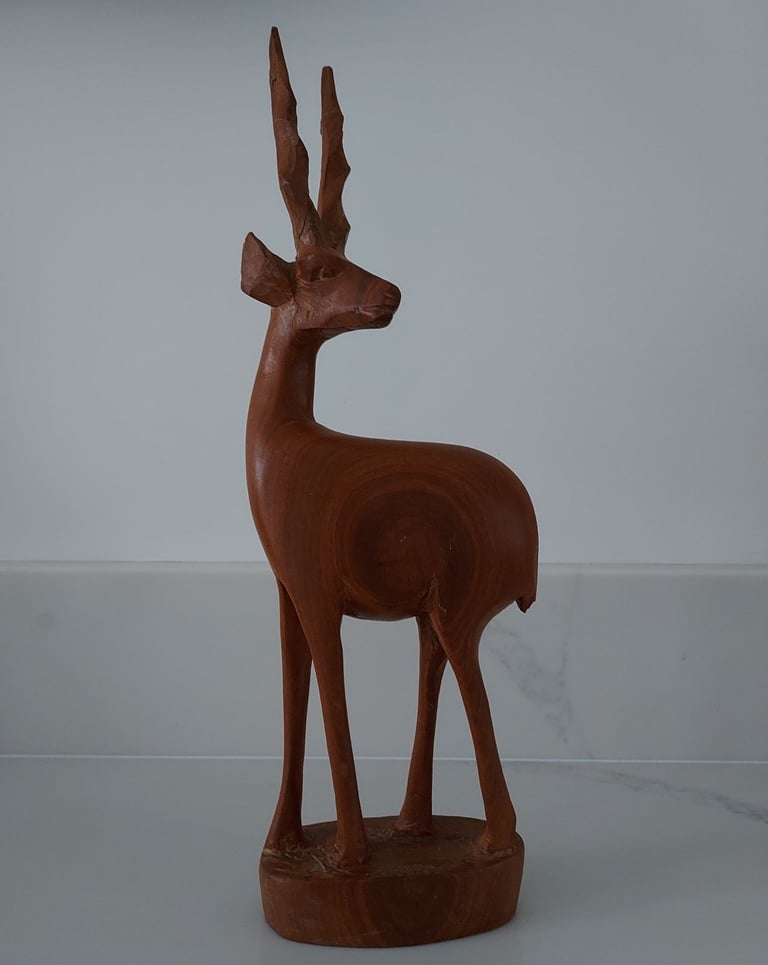 Vintage Carved Wooden Ornamental Standing Deer 30 cm Tall