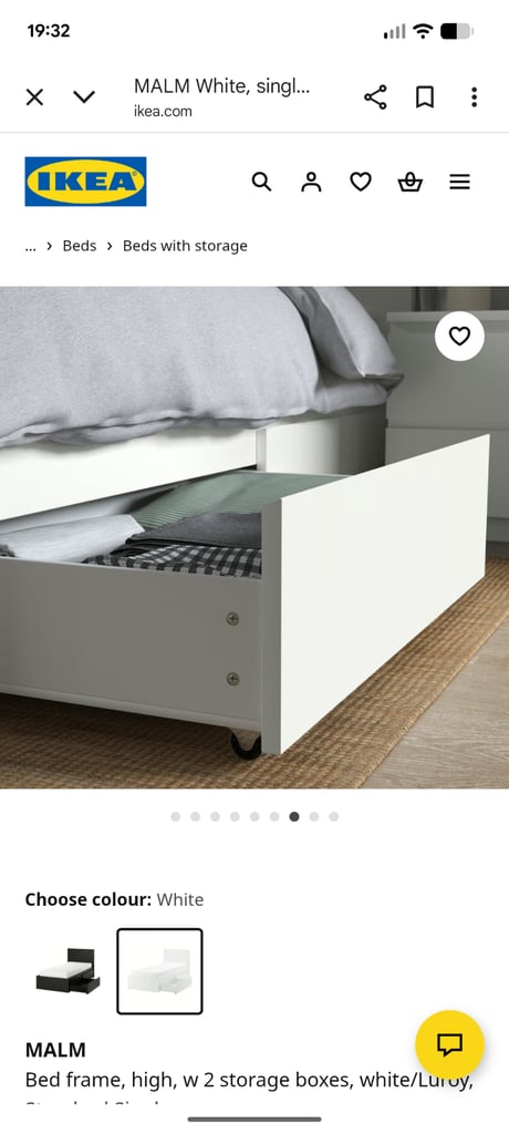 White Single Bed with 2 under bed Drawers