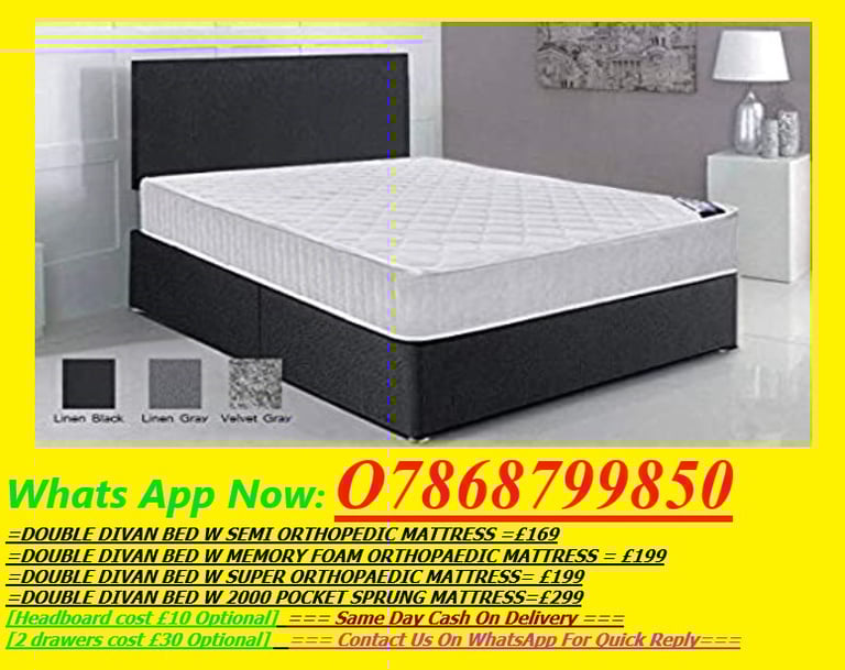 FABRIC DIVAN BASE IN BLACK/WHITE / GREY COLOR WITH FULL FOAM LUXURY