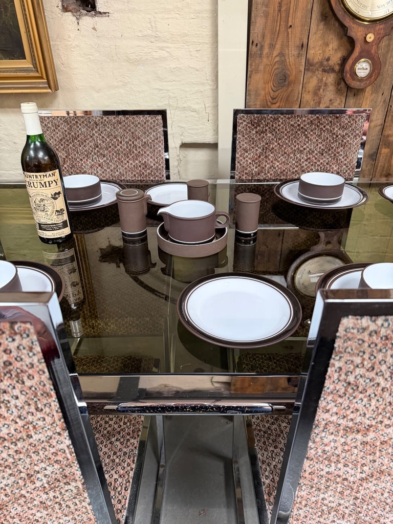 Mid-Century Italian F.lli Orsenigo Chrome & Smoked Glass Dining Suite