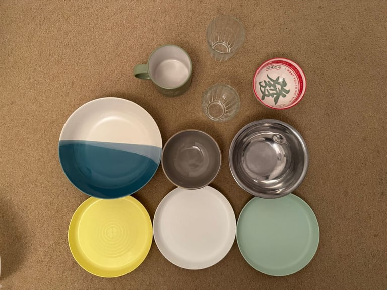 Mix & Match Plates, Bowls, Glasses Set with Bonus Forks & Spoons