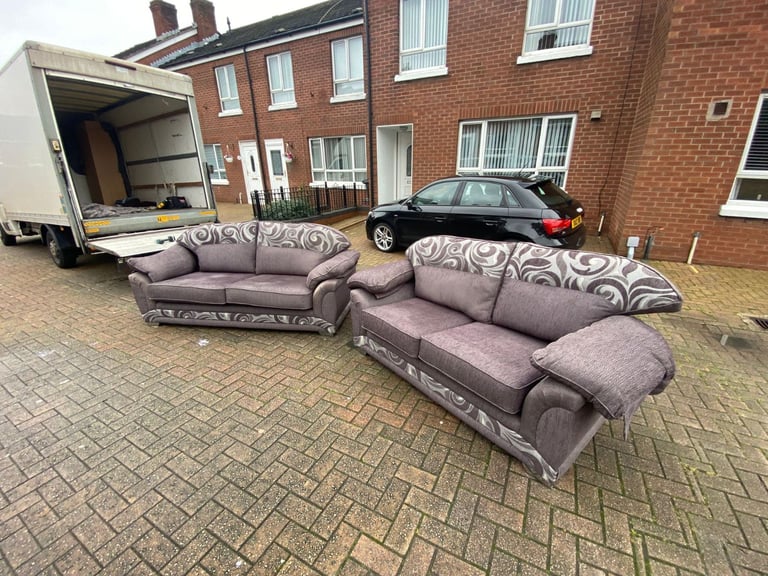 Modern 3 and 2 seater sofa in a tan fabric   Only £225