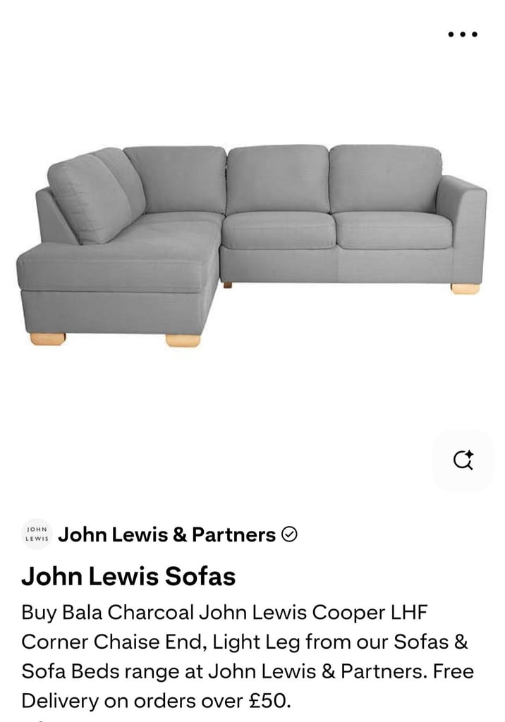 John Lewis Cooper Chaise End Corner Sofa in Grey RRP £1650 *FREE LOCAL DELIVERY*
