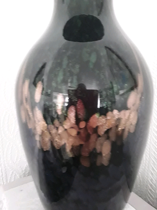 Table vase 16.5 inch high. Black with green,gold & purple sparkly design
