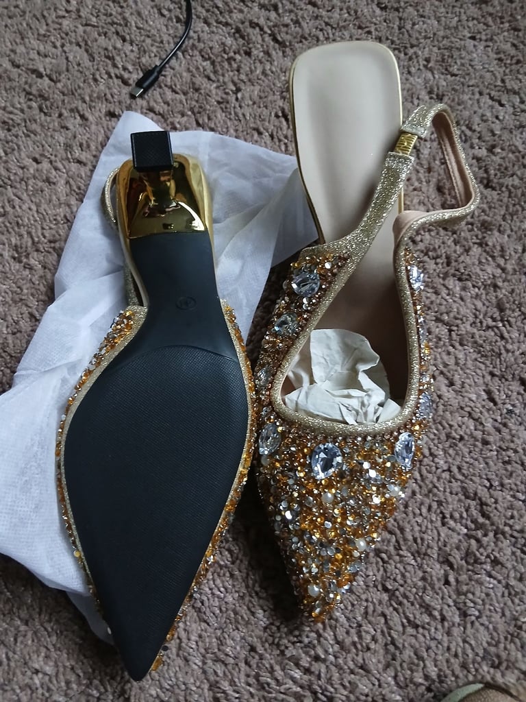 image for Alluring Kitten Heeled Slingback Shoes featuring Imitation Pearl Embellishments